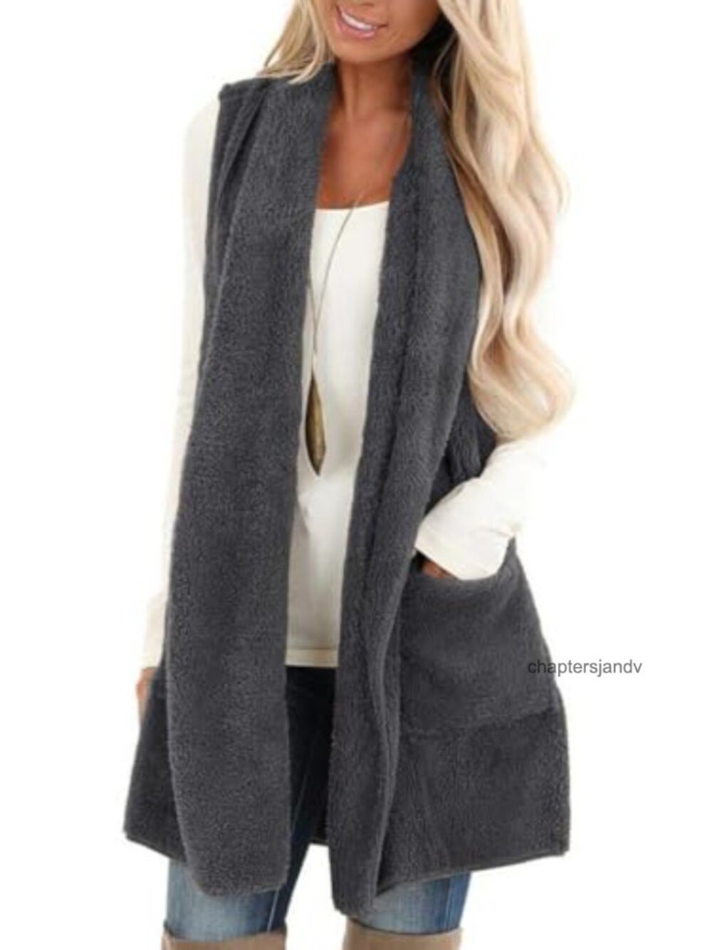 Sherpa Fleece Vest Open Front Sleeveless Cardigan Cozy Faux Fur